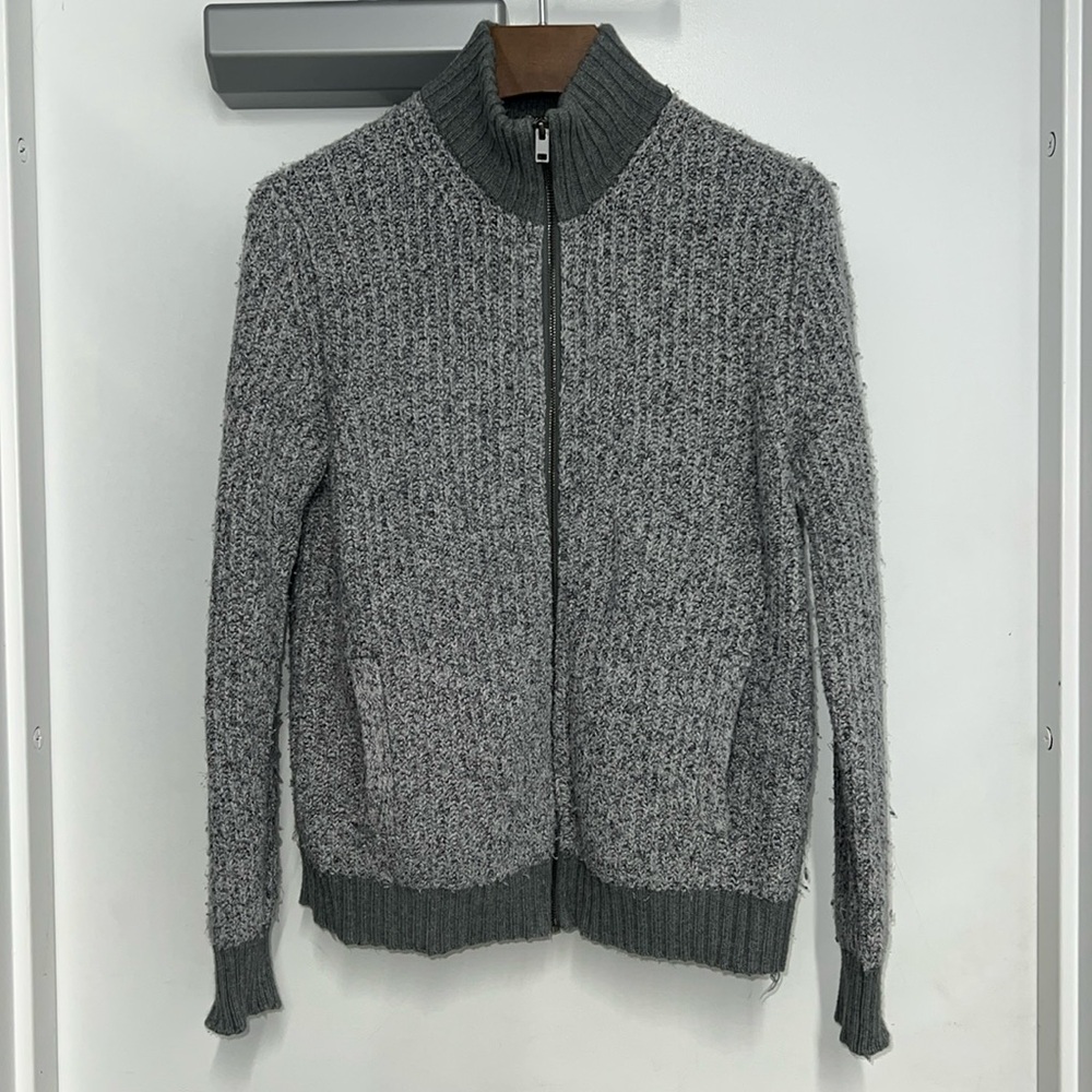 Medium Express Men Gray Full-Zip Comfy Stretch Sweater